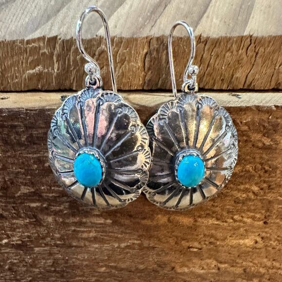 Turquoise Dreamcatcher Earrings in Sterling Silver - Picture 1 of 7